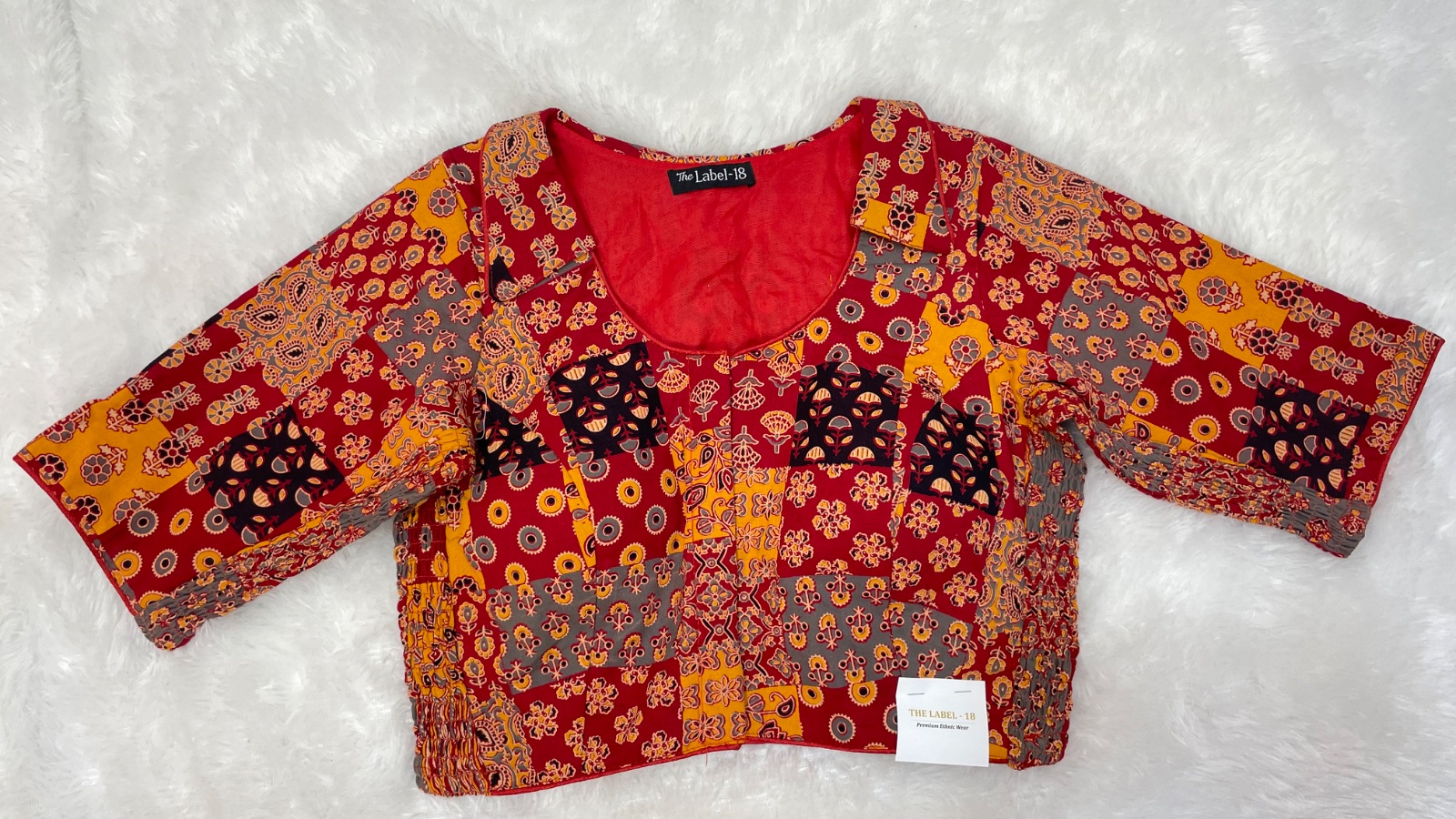 Side elastic cotton blouse in Cherry Red