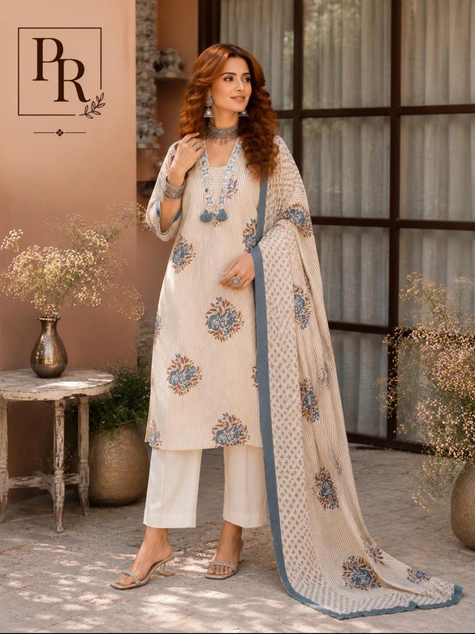 Strips cotton kurti set angle 2