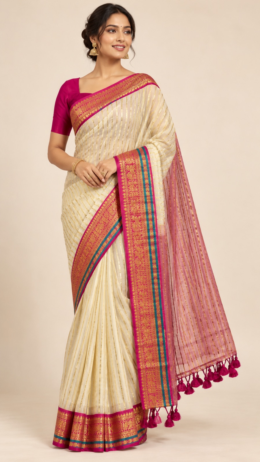 Ivory cotton saree