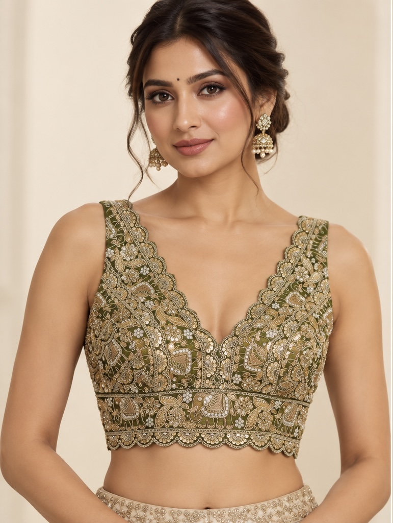 Mehendi green work blouse