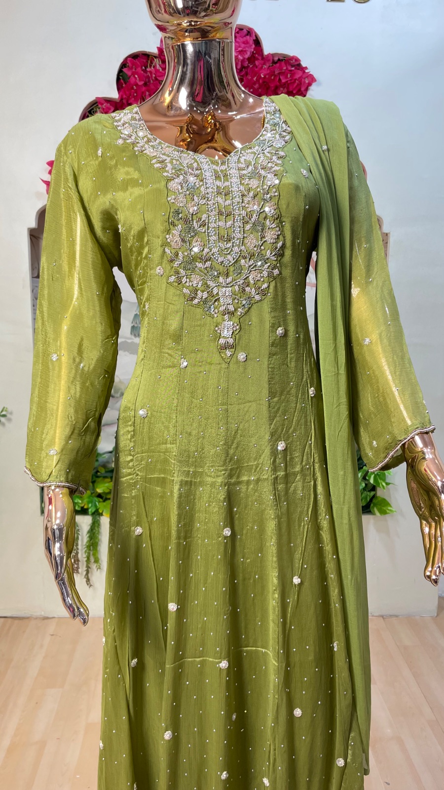 Green Anarkali dress angle 2