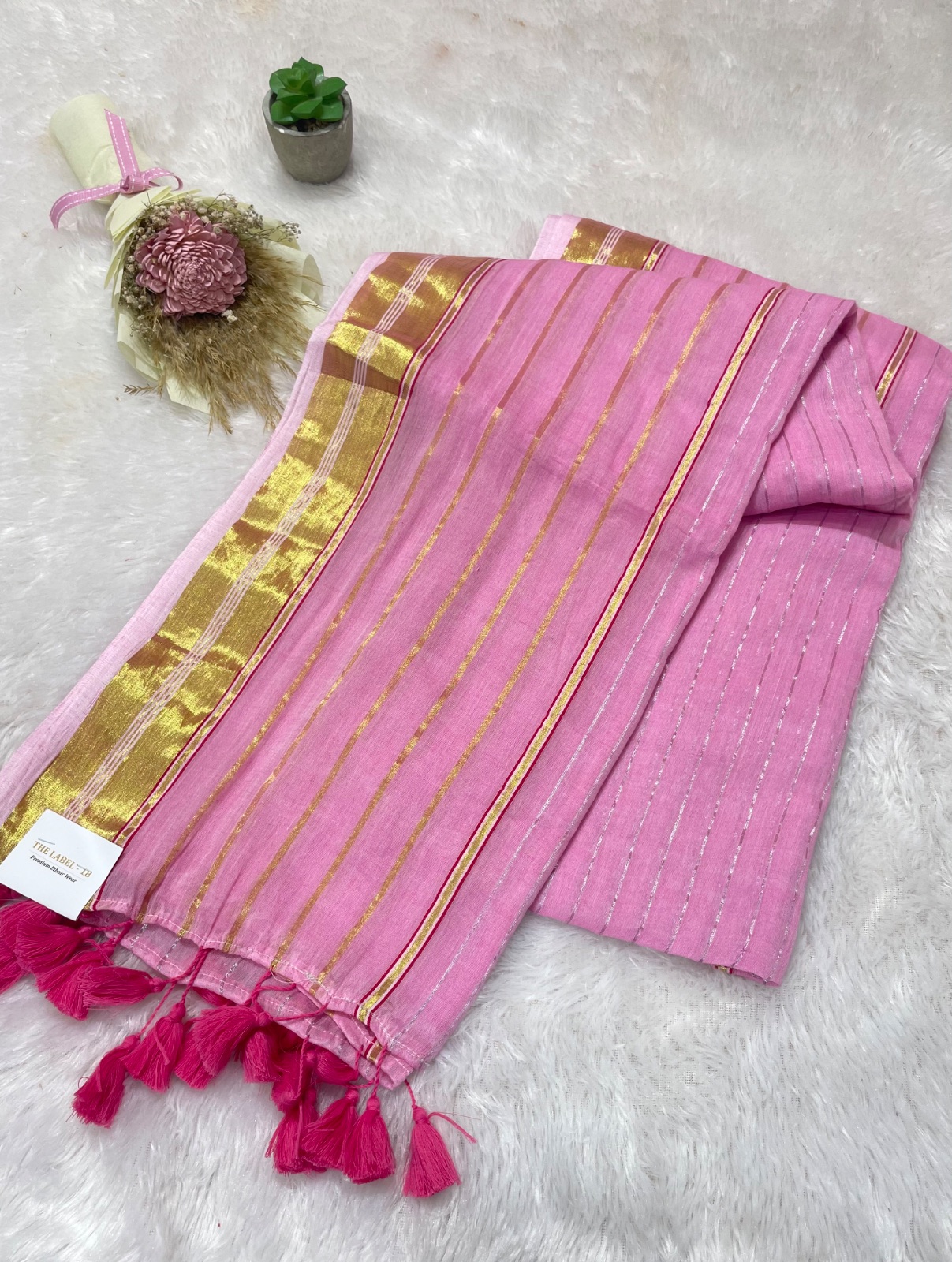 Pink colour cotton saree