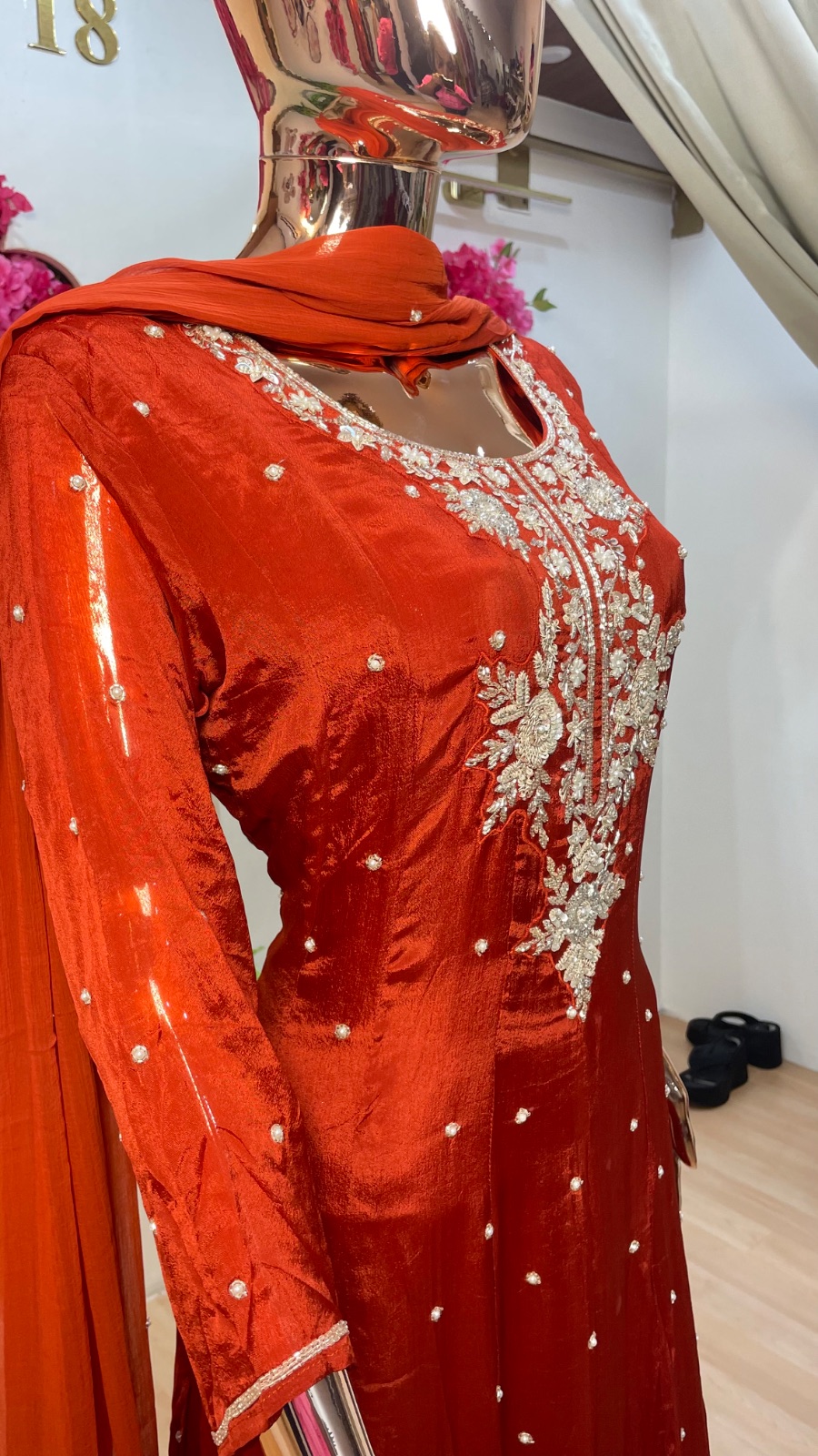Orange Anarkali dress angle 3