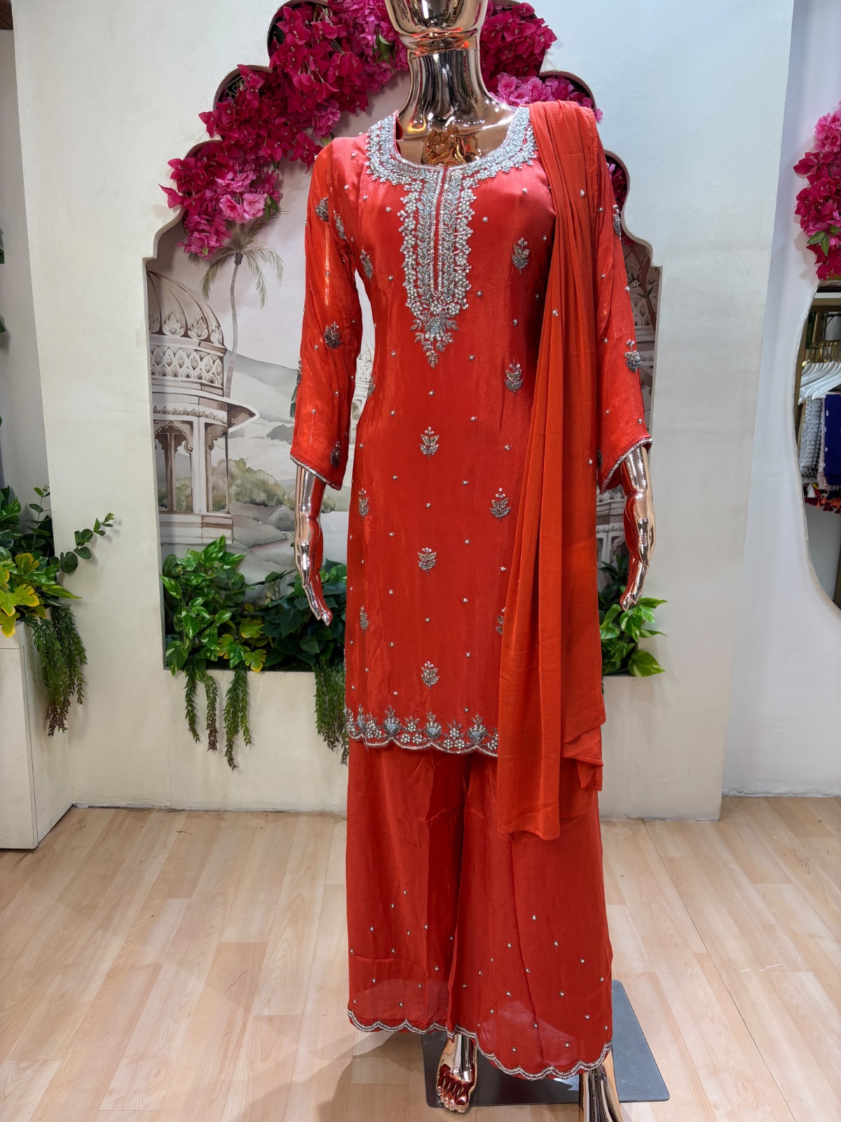 Orange kurti set angle 2