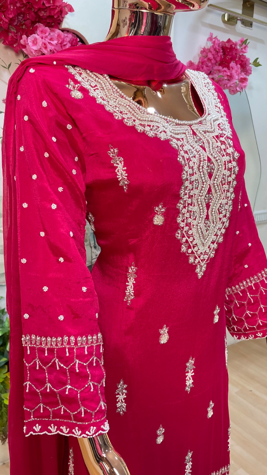 Pink worked kurti set angle 5