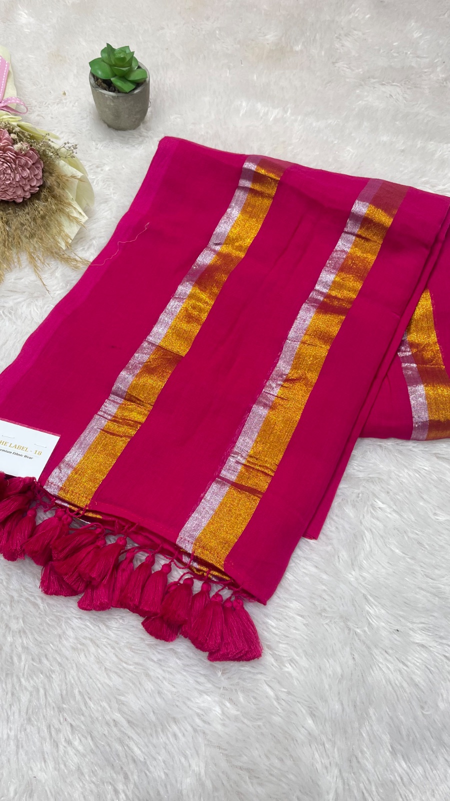Pink cotton saree