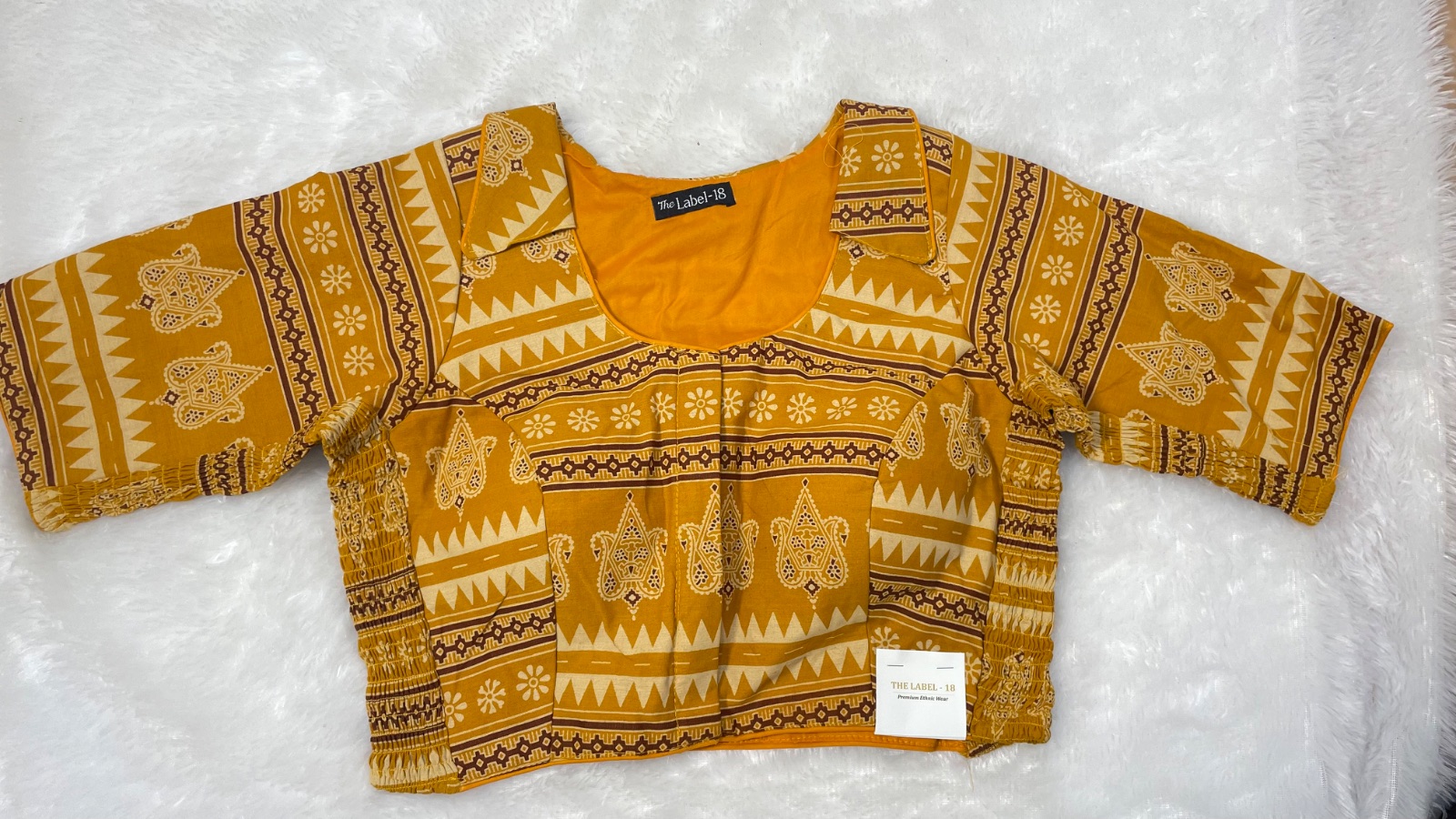 Side elastic cotton blouse in Mustard