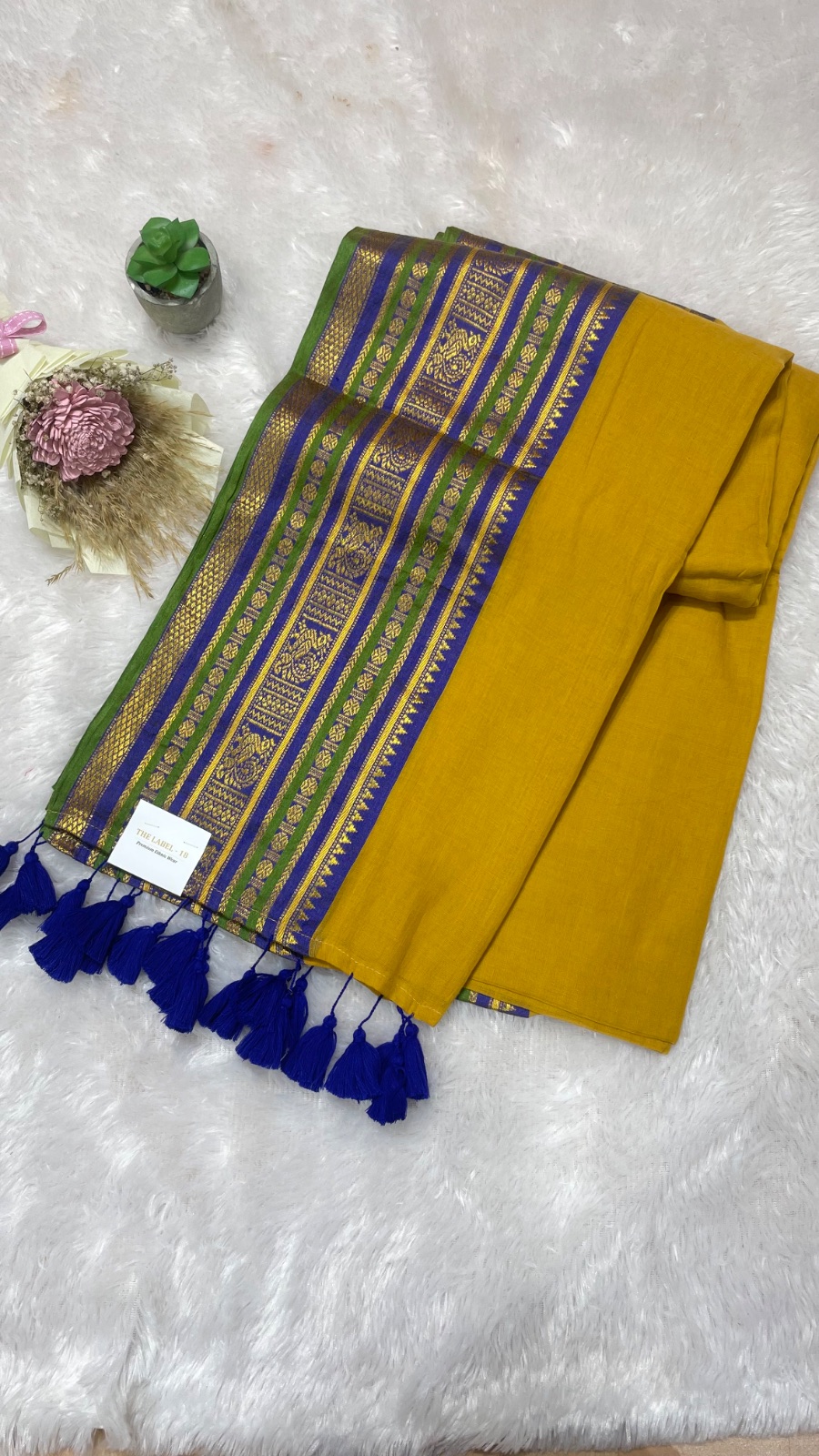 Mustard yellow cotton saree angle 5