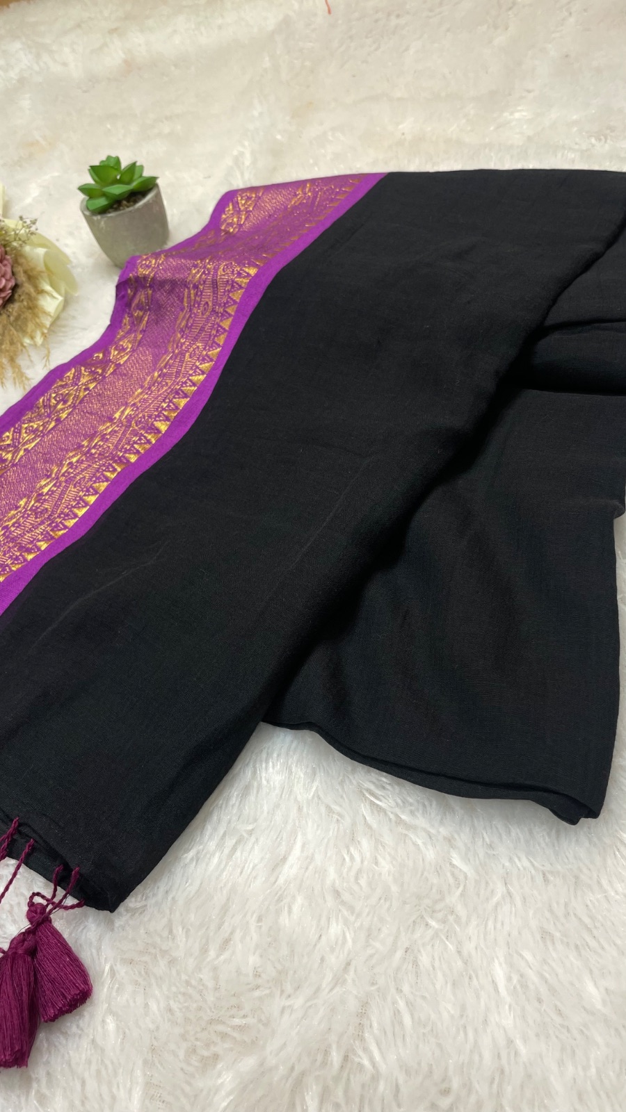Black with purple cotton saree angle 3