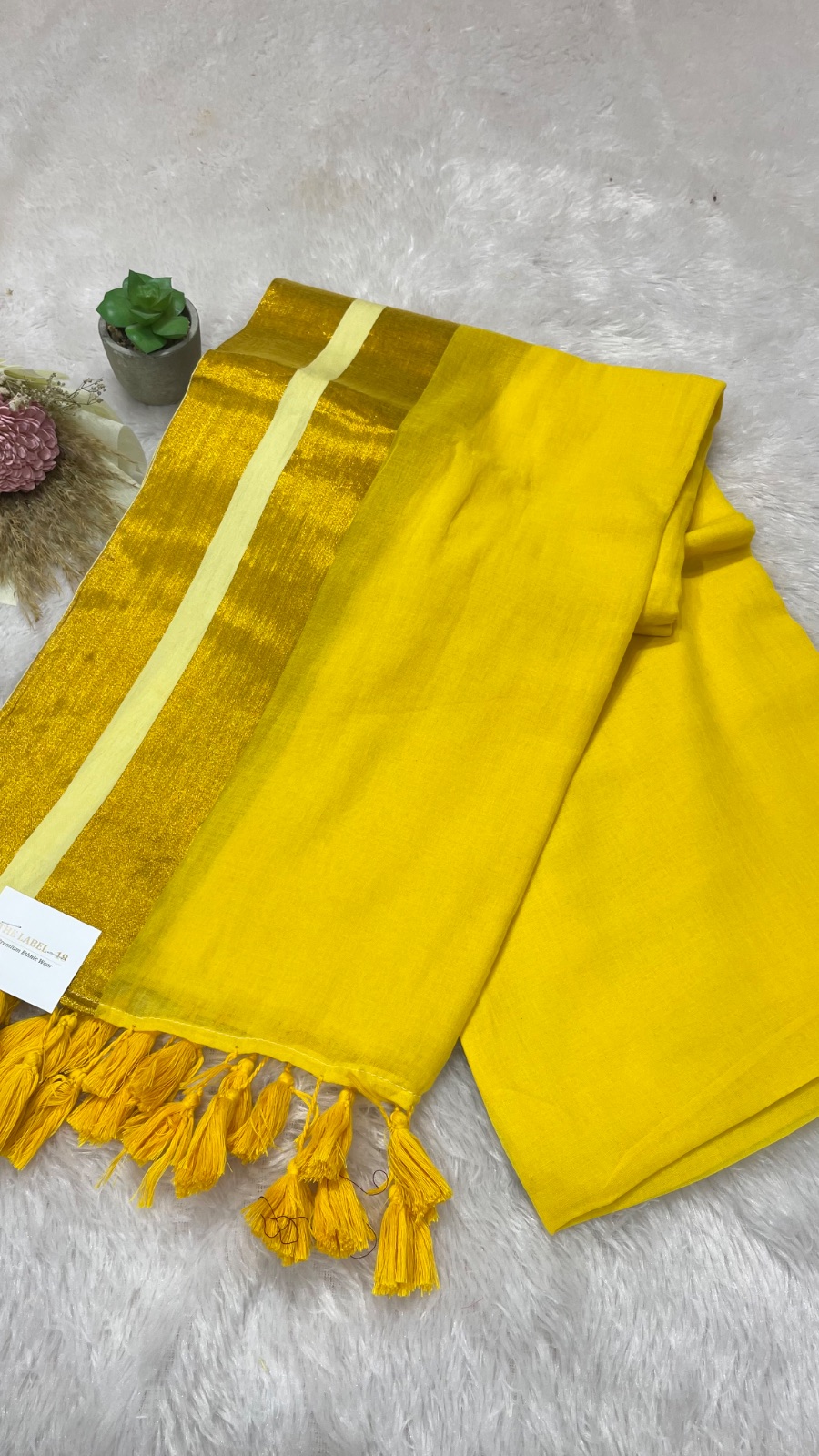 Yellow cotton saree