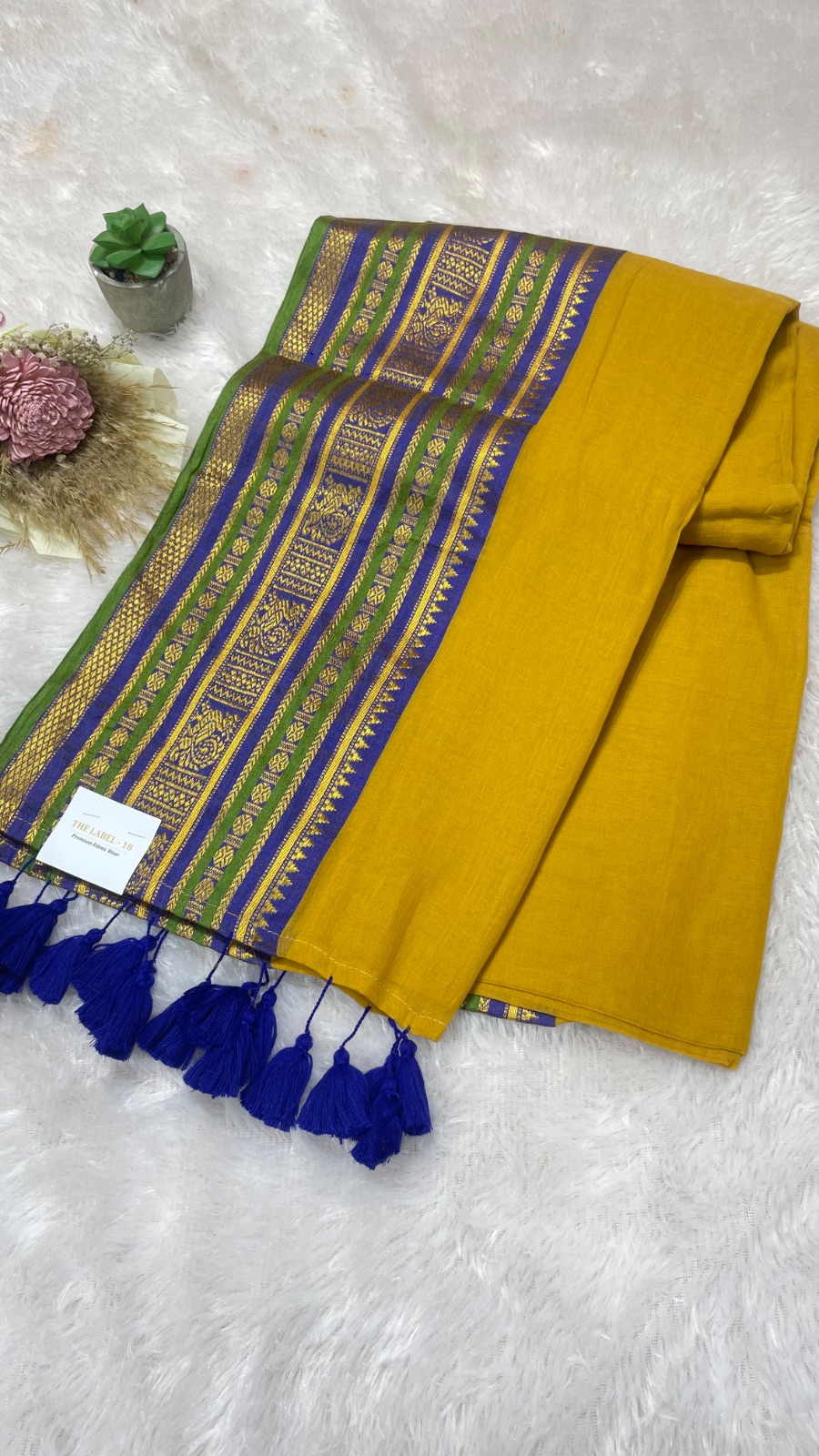 Mustard yellow cotton saree