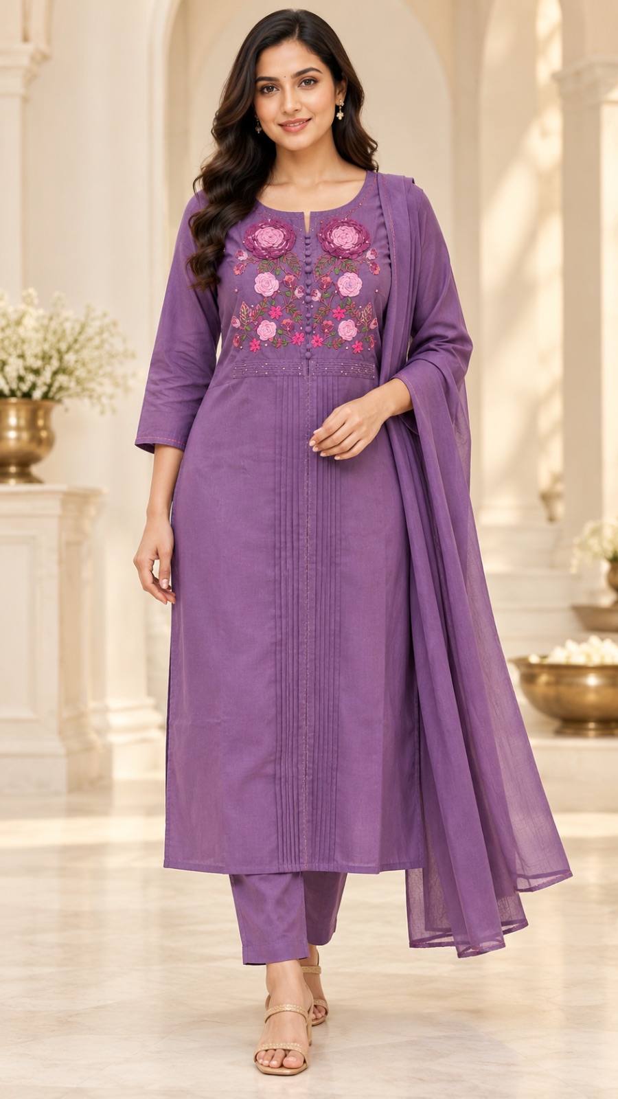 Flower embroidery Cotton dress