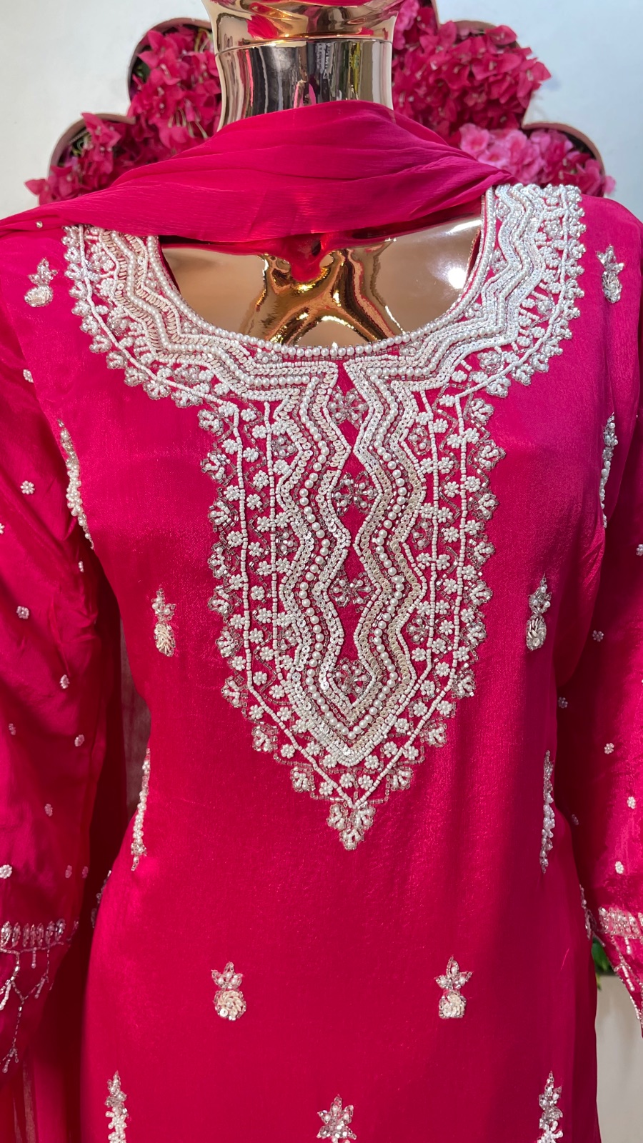 Pink worked kurti set angle 2