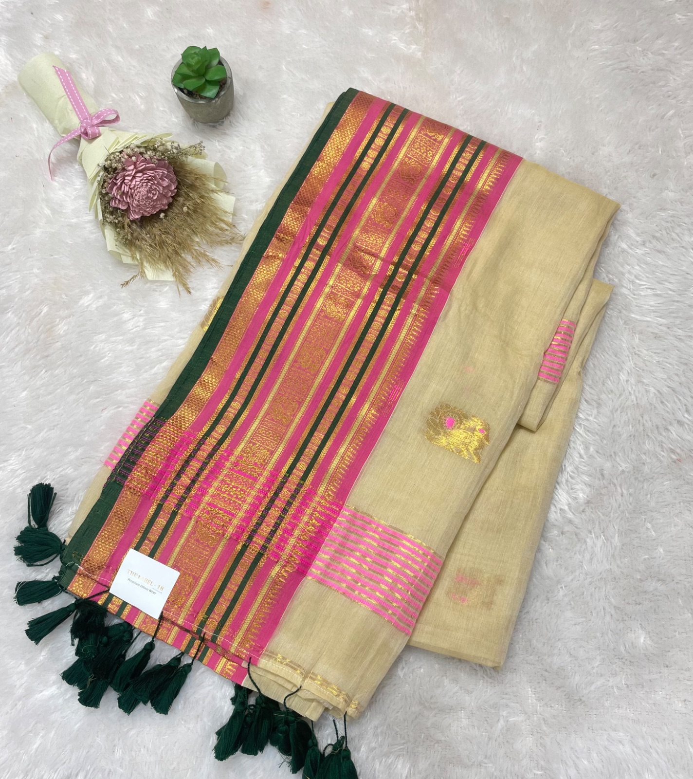 Cream colour cotton saree