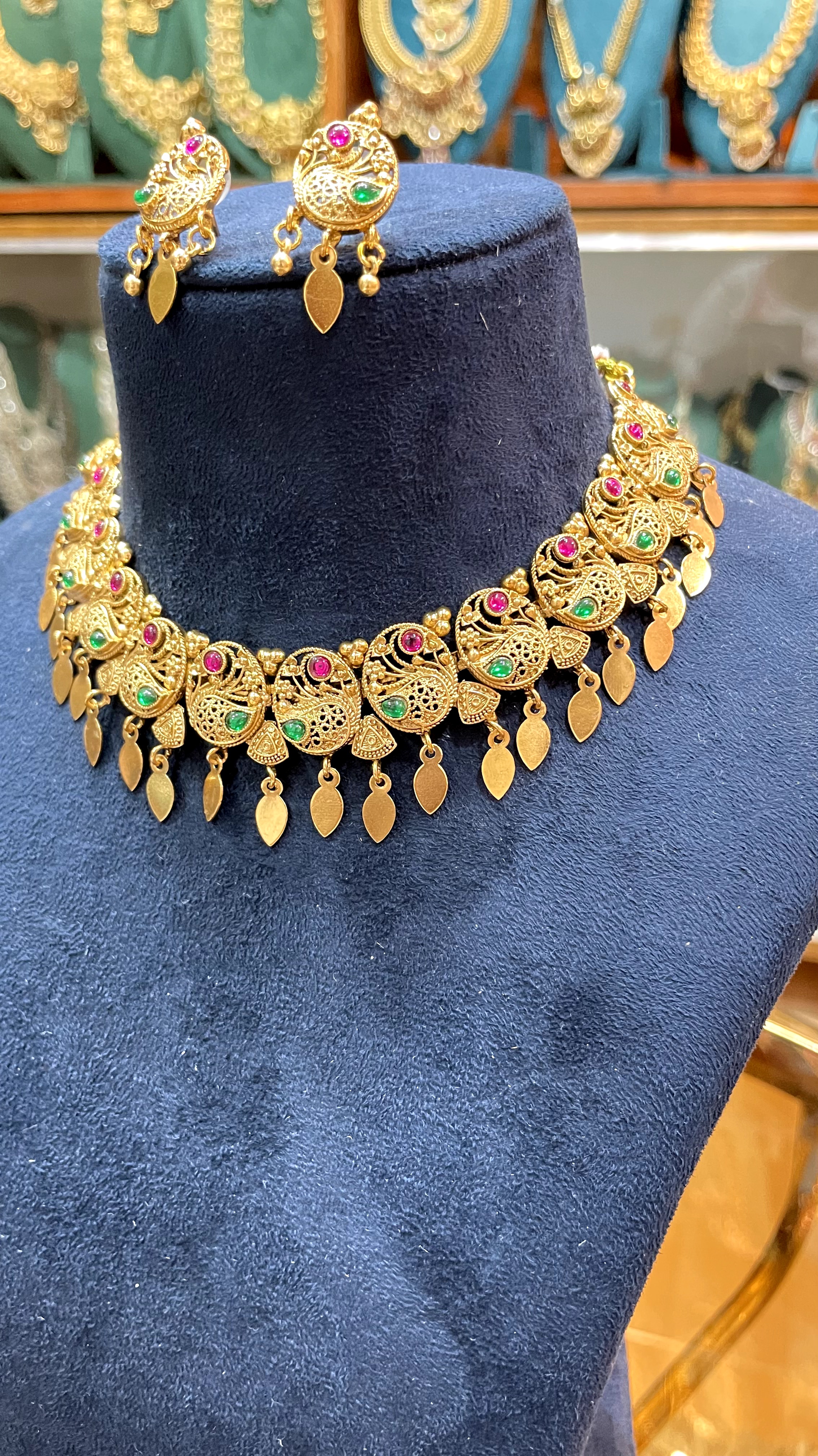 peacock motif necklace angle 2