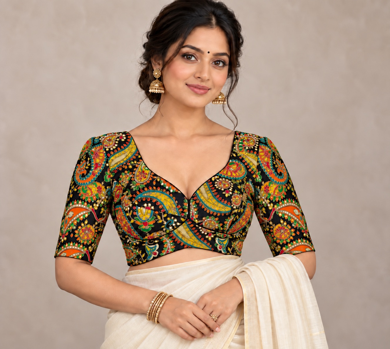 Embroidery , shimmering sequin blouse