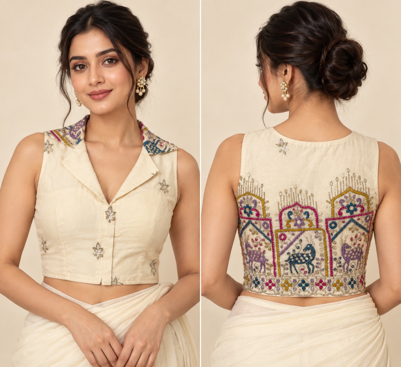 Embroidery sleeveless cotton blouse