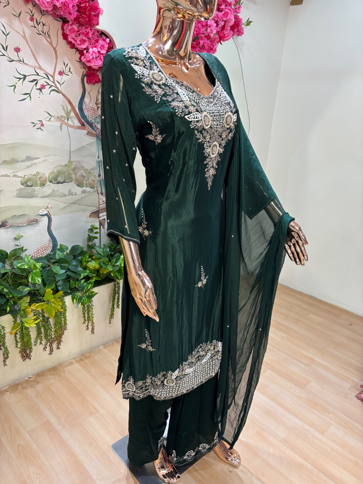 Dark Green kurti set angle 4