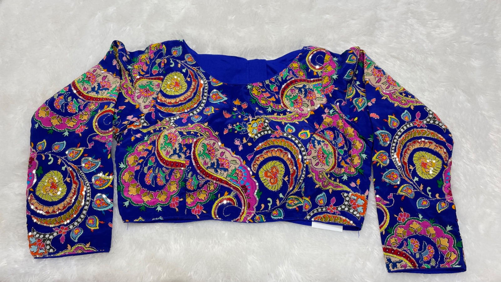 Kalamkari full sleeves blouse in Royal Blue