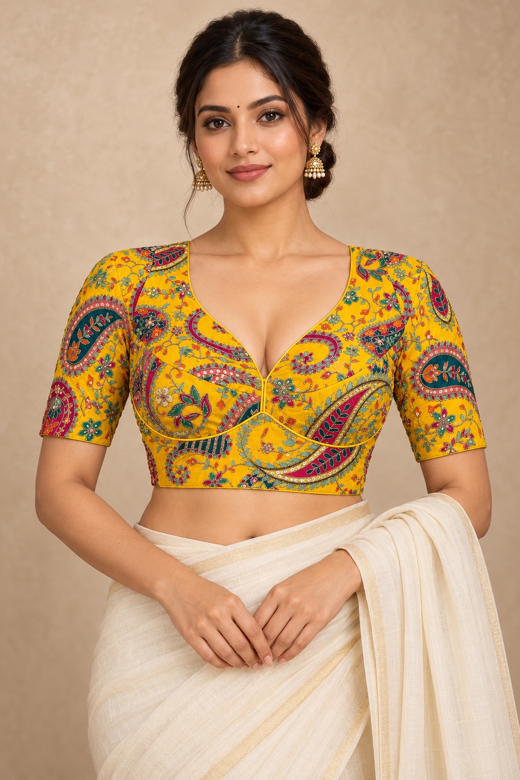 Embroidery , shimmering sequin blouse in Lemon Yellow