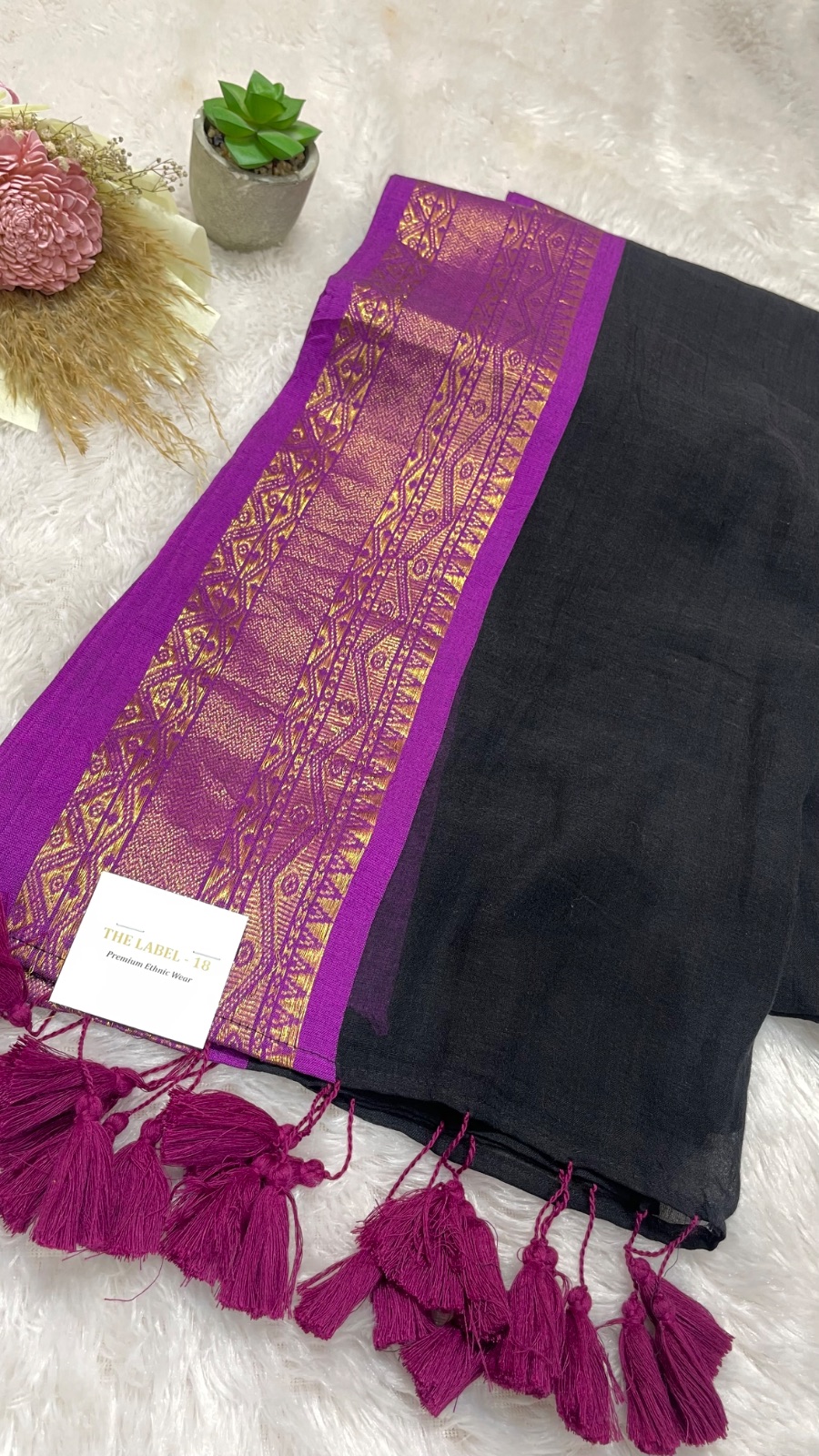 Black with purple cotton saree angle 4