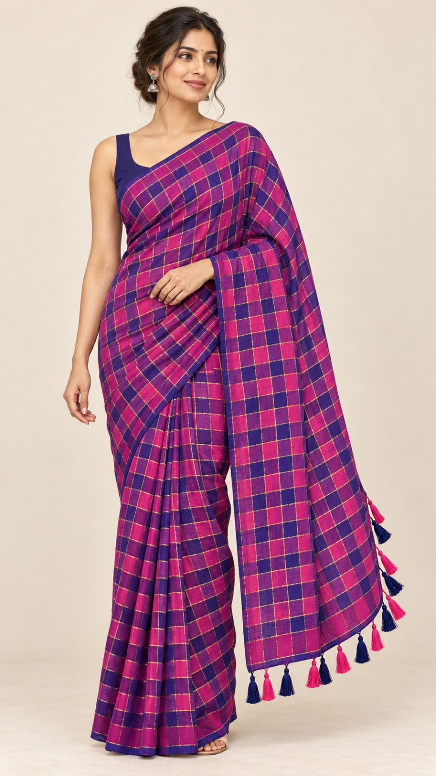 Big checked cotton saree