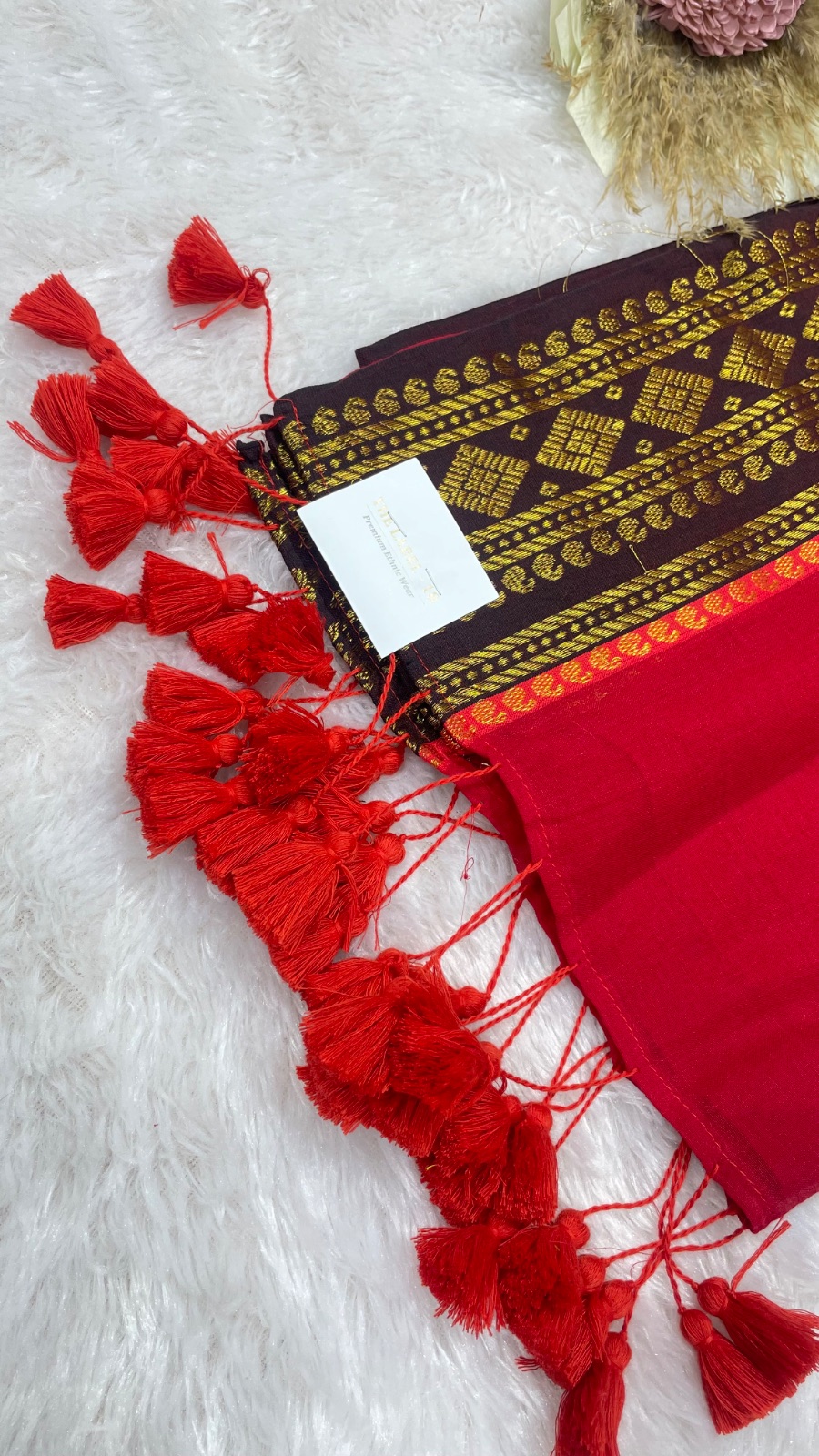 Red cotton saree