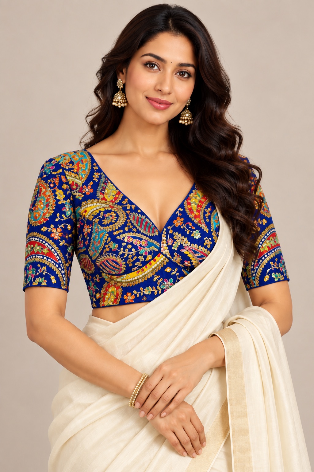 Embroidery , shimmering sequin blouse in Royal Blue