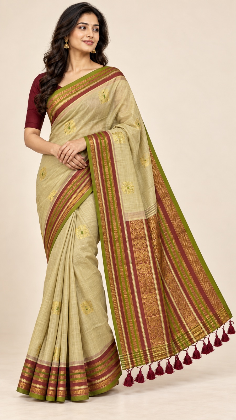 Cream cotton saree