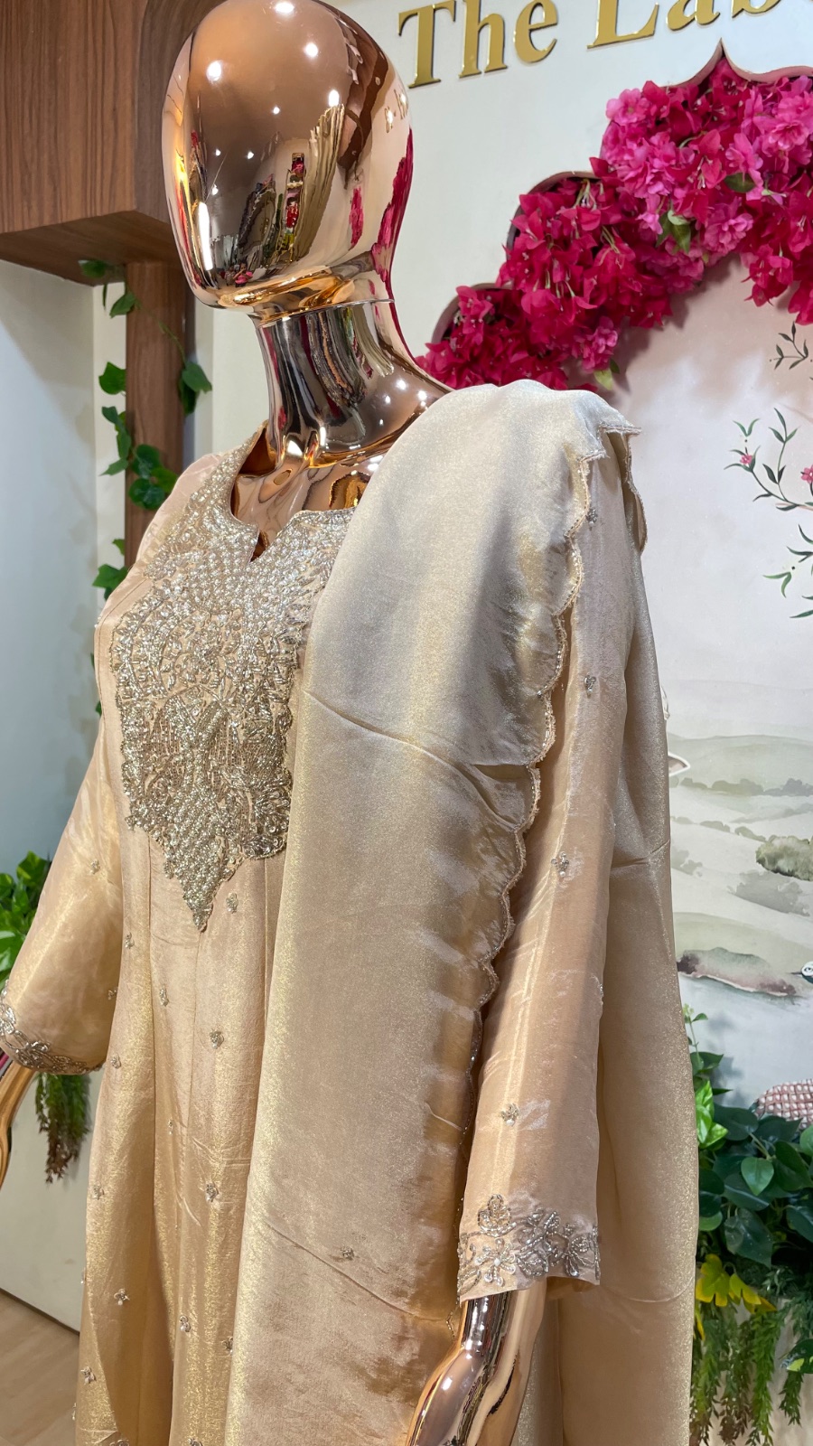 Gold Anarkali dress angle 3